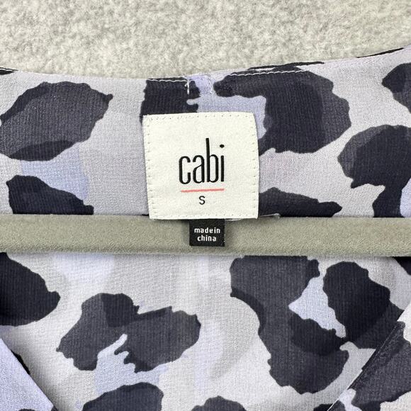 CAbi Leopard Animal Print Blouse Size S Violet Purple Peplum Chiffon Top 5536 - Picture 3 of 10